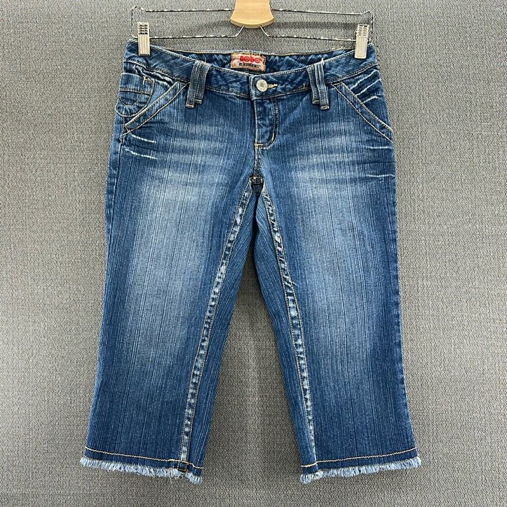 Vintage NOBO Low Rise Medium Wash Fringe Capris Embroidered Flap Pocket Junior 5